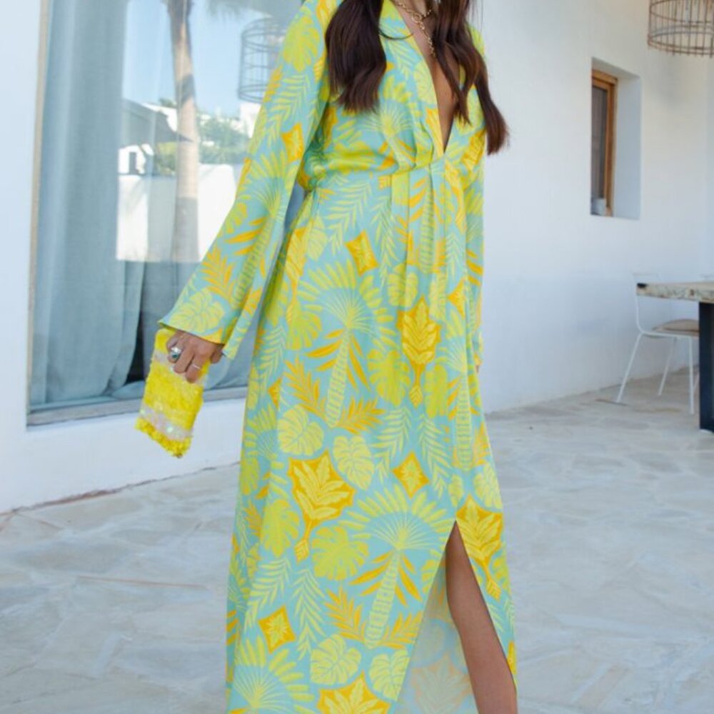 FAB NEVER FULLY DRESSED - ANGIE DRESS in BLUE PALM PRINT - US16 - NEW WITH TAGS!